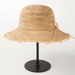 New Summer Fisherman Hat Crochet Raffia Grass <b>Small</b> Rough Straw Beach Hat with Bow String - Product Image 2
