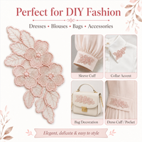 Applique en dentelle florale rose, garniture brodée de fleurs et de feuilles pour robes, chemisiers, sacs, vêtements et accessoires de couture DIY