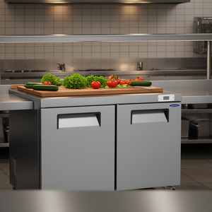 Mesa de Preparación Refrigerada Comercial Orikool de 48 Pulgadas con Puertas Dobles para Sándwiches y Ensaladas, con Tabla de Cortar Tipo Butcher Block y Tapa Protectora - Product Image 2