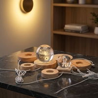 Lampe de nuit LED ronde en bois, lumière chaude, boule de cristal, lampe à illusion 3D, base en bois, lampe de nuit LED en verre, boule de lune intelligente, lampe de bureau