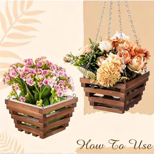 Wooden Cube Hanging <b>Basket</b> <b>For</b> Orchids And Green <b>Plants</b> Modern Simple Design Hangable Planter Pot Garden Decor - Product Image 2