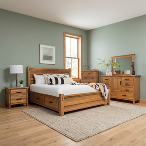 Modern Solid Wood Queen Bedroom Set with Storage Drawers and Mirror Dresser - Product Image 3