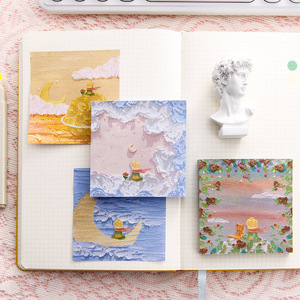 Notes autocollantes style Ins, motif dessin animé fille mignonne, effet peinture à l'huile, papier mémo esthétique très tendance, pour scrapbooking DIY et messages - Product Image 2