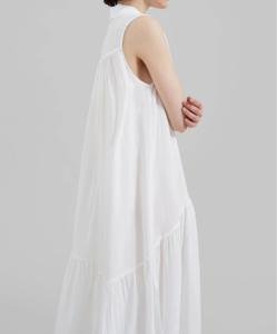Robe d'été en <span class=keywords><strong>lin</strong></span> à revers pour femmes Robe à la mode sans manches décontractée blanche jupe longue en <span class=keywords><strong>lin</strong></span> pour femmes - Product Image 3