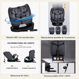 Silla de Auto para Niños <span class=keywords><strong>ISOFix</strong></span> con Rotación de 360°, 40-150 cm, <span class=keywords><strong>Grupo</strong></span> 0+123, Reposacabezas de 13 Posiciones, ECE R129, Silla de Coche para Bebé OEM - Product Image 2