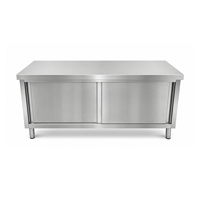 Table de travail en acier inoxydable avec armoire à porte coulissante, table de travail en acier inoxydable commerciale pour la préparation culinaire et les ustensiles de cuisine