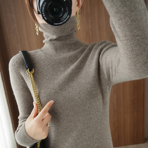 Suéter de <span class=keywords><strong>cuello</strong></span> <span class=keywords><strong>alto</strong></span> <span class=keywords><strong>gris</strong></span> con temperamento para Otoño e Invierno para <span class=keywords><strong>mujer</strong></span>, camisa Base de punto interior con estilista de solapa de hilo fino frontal coreano - Product Image 5