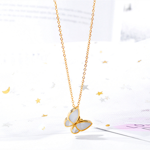 Non Tarnish 18k Gold Plated Stainless Steel Jewelry Fashion <strong>Mother</strong> of Pearl White Butterfly Pendant Necklaces for Women Girls - Product Image 5