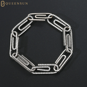 גרירה ג 'י גרא 18K זהב מוצק quensun missanite שרשרת ההיפופ וצמידי קישור 10 מ "מ קריסטל נייר קליפ מגביש - Product Image 1