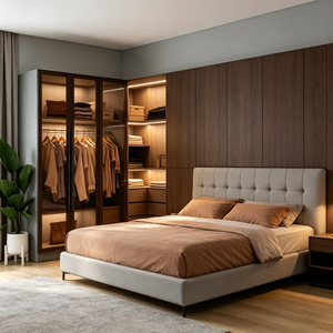 Armoire sur mesure <span class=keywords><strong>de</strong></span> luxe moderne pour toute la maison, éclairage LED, cadre en bois massif, montage mural, grande capacité, meubles <span class=keywords><strong>de</strong></span> <span class=keywords><strong>placard</strong></span> pour <span class=keywords><strong>chambre</strong></span> à coucher - Product Image 3