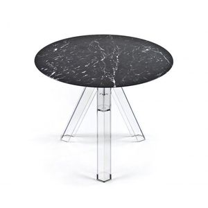 Ometto tondo tavolo da pranzo in marmo Emperador diametro 90cm con Base trasparente modello TMR011 per Home Bar soggiorno mobili - Product Image 6