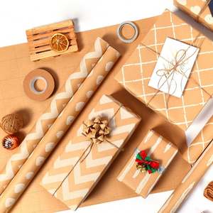 Alta calidad al por mayor 80g 43*300cm papel de embalaje Kraft marrón papel de regalo - Product Image 1