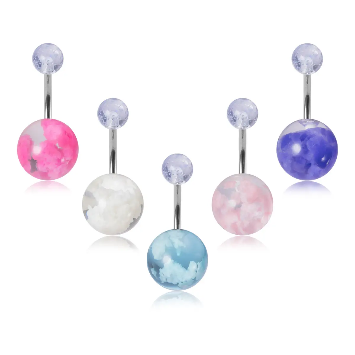 Creative Cloud Pattern Acrylic Belly Button Ring Piercing Jewelry Multi Color Acrylic Resin Double Head Ball Navel Nail