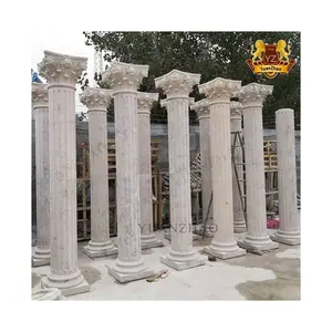 Outdoor Decorative Massive Natural Stone Columns Roman Design Carved Beige Round Marble Column Pillars Design Prices