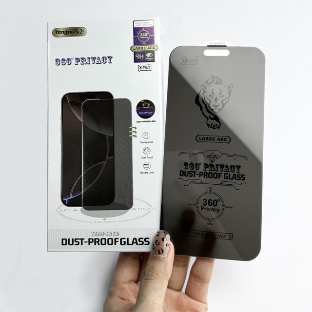 For iPhone 17 Pro Max Large Arc Anti-Static Screen Protector 360° Privacy Tempered Glass for iPhone 16 15 14 Privacy Protection