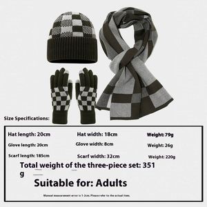 Korean Style Winter Outdoor Plaid Knitted Warm Cold Proof Scarf Gloves Beanie Hat Suit - Product Image 2