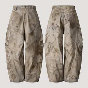 <span class=keywords><strong>Pantaloni</strong></span> Cargo da <span class=keywords><strong>Uomo</strong></span> Giallo Fango Vintage Lavato, Stile Banana Curvo, Effetto Usurato, Tinta Sporca, Gamba Larga, Vestibilità Ampia, per <span class=keywords><strong>Uomo</strong></span> - Product Image 5