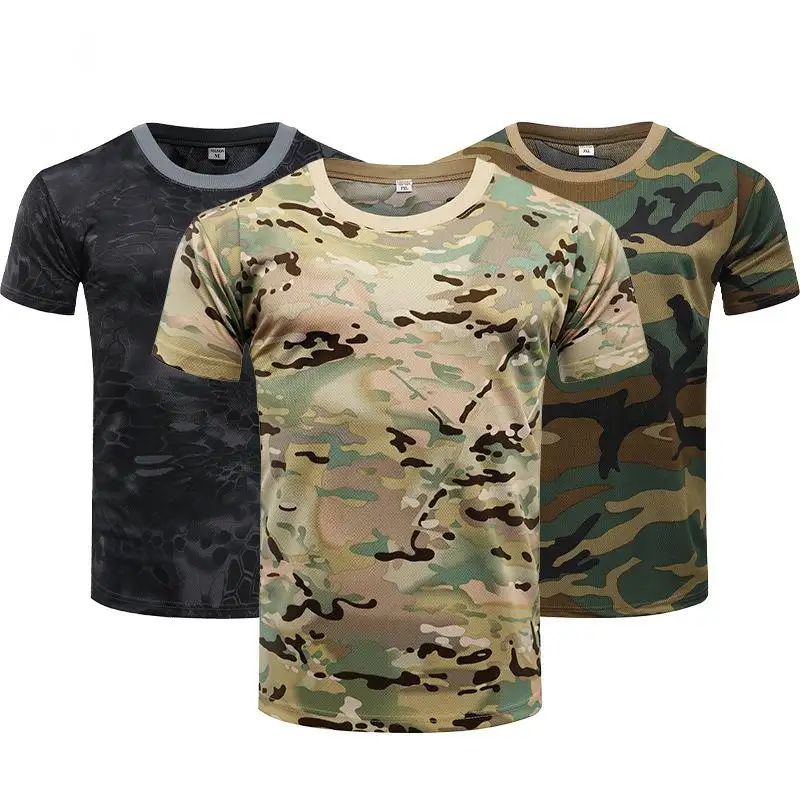 Custom Printed Logo Black Summer Jungle Green Short Sleeve O-neck Camouflage Tactical T-shirt T Shirt For Men