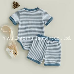 Conjunto de Ropa de Algodón a Rayas con la Letra MAMAS BOY, Ropa Casual de Verano para Bebés, Mameluco de Manga Corta y Pantalones Cortos para Niños Pequeños - Product Image 2
