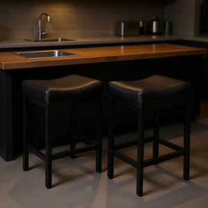 Ensemble de 2 tabourets de bar de 25 pouces, en cuir PU, sans dossier, pieds en métal, noir, meubles de bar de cuisine - Product Image 2