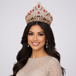 Couronne de Reine des Champions du Monde en Or Plaqué, Modèle Rond Complet, avec Cristaux AB, Tiara de Miss Univers pour Mariage - Product Image 3