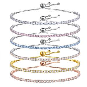 Gb03 S925 Sterling <span class=keywords><strong>Silver</strong></span> Bạc 3Mm Chiều Rộng Cubic Zirconia CZ Đá Iced out Kim Cương Có Thể Điều Chỉnh Tennis Vòng Đeo Tay Cho Phụ Nữ Đồ Trang Sức Mỹ - Product Image 1