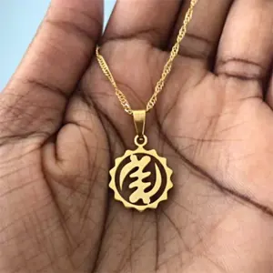 Custom African symbol Gye Nyame Akofena Adinkra Ghana pendant necklace women silver gold plated stainless steel jewelry