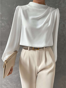 Annshine 2026 <span class=keywords><strong>Blusa</strong></span> da Donna a Tinta Unita con Pieghe, <span class=keywords><strong>Elegante</strong></span> Top in Raso a Maniche Lunghe, Nuovo Stile - Product Image 5