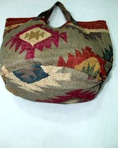 Antique Handmade Indian Tote <b>Bag</b> Women Cotton Jute Leather <b>Strap</b> Bohemian Vintage Style Large Capacity Lightweight <b>Shoulder</b> <b>Bag</b> - Product Image 5
