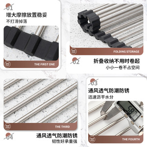 Fengzhan <b>Dish</b> Drain <b>Rack</b> Stainless Steel Foldable Sink Drainer For Kitchen Use - Product Image 3