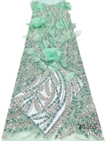 Tissu en dentelle florale de luxe brodé en 3D avec perles pour robe de mariée, 5 yards