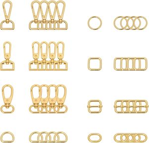 Pcs Purse Hardware Metal Swivel <b>Snap</b> <b>Hooks</b> Kit With D O Oval Square Rings Slide Buckles Swivel Clasp Buckle For Bag Making Gold - Product Image 1