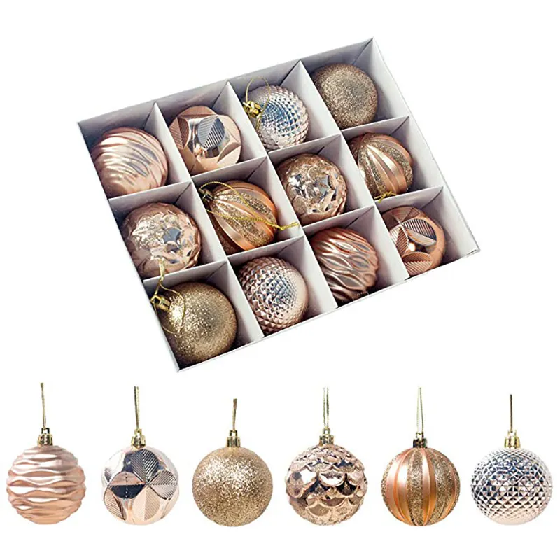 2.17'' 12pcs Gold Christmas Ball Ornament Shatterproof Christmas Tree Ornaments Ball for Wedding Party Decoration