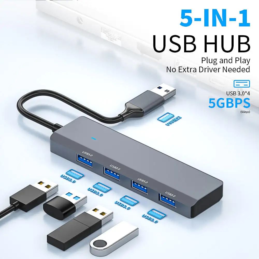 5ใน1 USB Type C ฮับอะแดปเตอร์ USB หลายพอร์ต3.0 Super Speed 5Gbps ฮับอุปกรณ์คอมพิวเตอร์พีซี