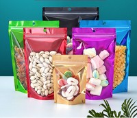 Sachets Mylar personnalisés brillants à fermeture éclair, transparents à l'avant, anti-odeur, pour emballage alimentaire, noix et snacks, refermables
