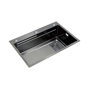 Évier de cuisine double bac Rain Grain 750x480mm Noir Gunmetal avec robinet de pluie, filtre à déchets et robinet inclus en SUS304 - Product Image 1