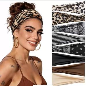 Turbante deportivo plegable con estampado de leopardo europeo americano, que absorbe el sudor, antideslizante, para fitness, para mujer - Product Image 1