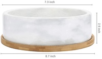 Pot de fleurs d'intérieur en marbre blanc de 8 pouces Jardinière de fleurs de cactus avec drainage Base de plateau en bambou amovible Pot de fleurs en marbre