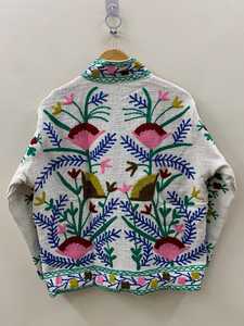 เสื้อแจ็คเก็ตสั้นผ้าฝ้ายสีขาวลายซูซานี งานแฮนด์เมด สไตล์โบฮีเมียน ลายดอกไม้ สำหรับฤดูใบไม้ผลิ - Product Image 4