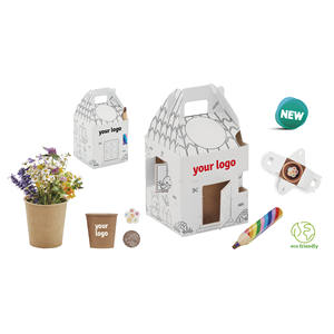 Kit di artigianato in carta a tema casa dei fiori con vaso per la coltivazione e matite da colorare, attività da giardino ecologica per bambini - Product Image 1