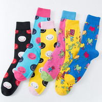 Vente en gros de chaussettes en tricot de coton à motif de sourire coloré personnalisées unisexes drôles pour hommes