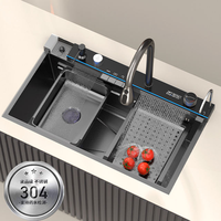 Évier de cuisine artisanal en acier inoxydable 304 avec armoires de cuisine numériques multifonctions intelligentes et accessoires de rangement