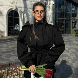 Nicho <span class=keywords><strong>de</strong></span> estilo francés Otoño Invierno nueva llegada atmósfera perceptiva todo-fósforo Vintage pescado cuero <span class=keywords><strong>mujer</strong></span> gabardina ajustada - Product Image 1