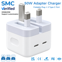 Nouveau produit 2026 Chargeurs adaptateurs double Type-C 50W Prise pliable Chargeur rapide universel pour Samsung/Iphone/Android