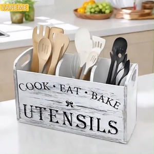 Küchenutensilien-Halter für Arbeitsplatten Massivholz Farmhaus Kochutensilien-<span class=keywords><strong>Organizer</strong></span> Kochwerkzeug-Aufbewahrung Robuster Utensilienbehälter - Product Image 2