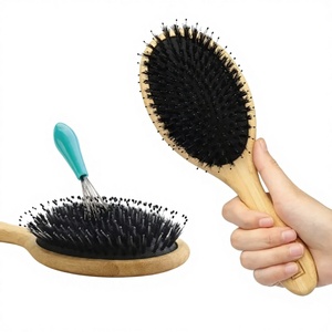 Cepillo de pelo Herramienta de estilismo Cerdas de jabalí natural Cepillo de pelo Mango de bambú Peine de pelo - Product Image 1