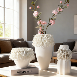 <span class=keywords><strong>Vaso</strong></span> in ceramica bianca con stampa 3D dal design speciale, decorazione per il soggiorno - Product Image 1