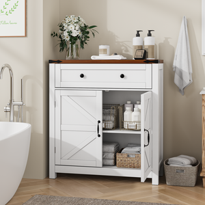 Farmhouse <b>Storage</b> Cabinet With Drawer And Doors White <b>Kitchen</b> Cabinet Walnut Top Modern Coffee Bar - Product Image 3