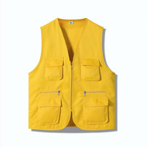 Gilet en toile multi-poches pour homme, col en V, fermeture éclair, couleur unie, style décontracté, respirant, pour le printemps - Product Image 5