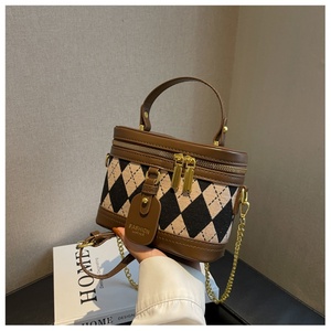 Lady Tweed Vintage Diamond Lattice Hand Small Square Polyester Bags Fashion Chain Shoulder Crossbody Panelled Casual Party - Product Image 5